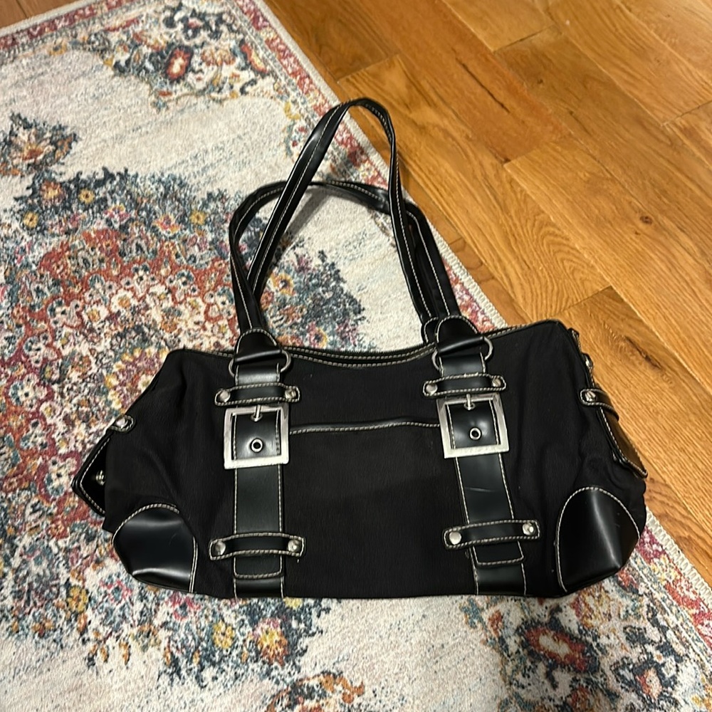 Y2K black and silver double buckle bag